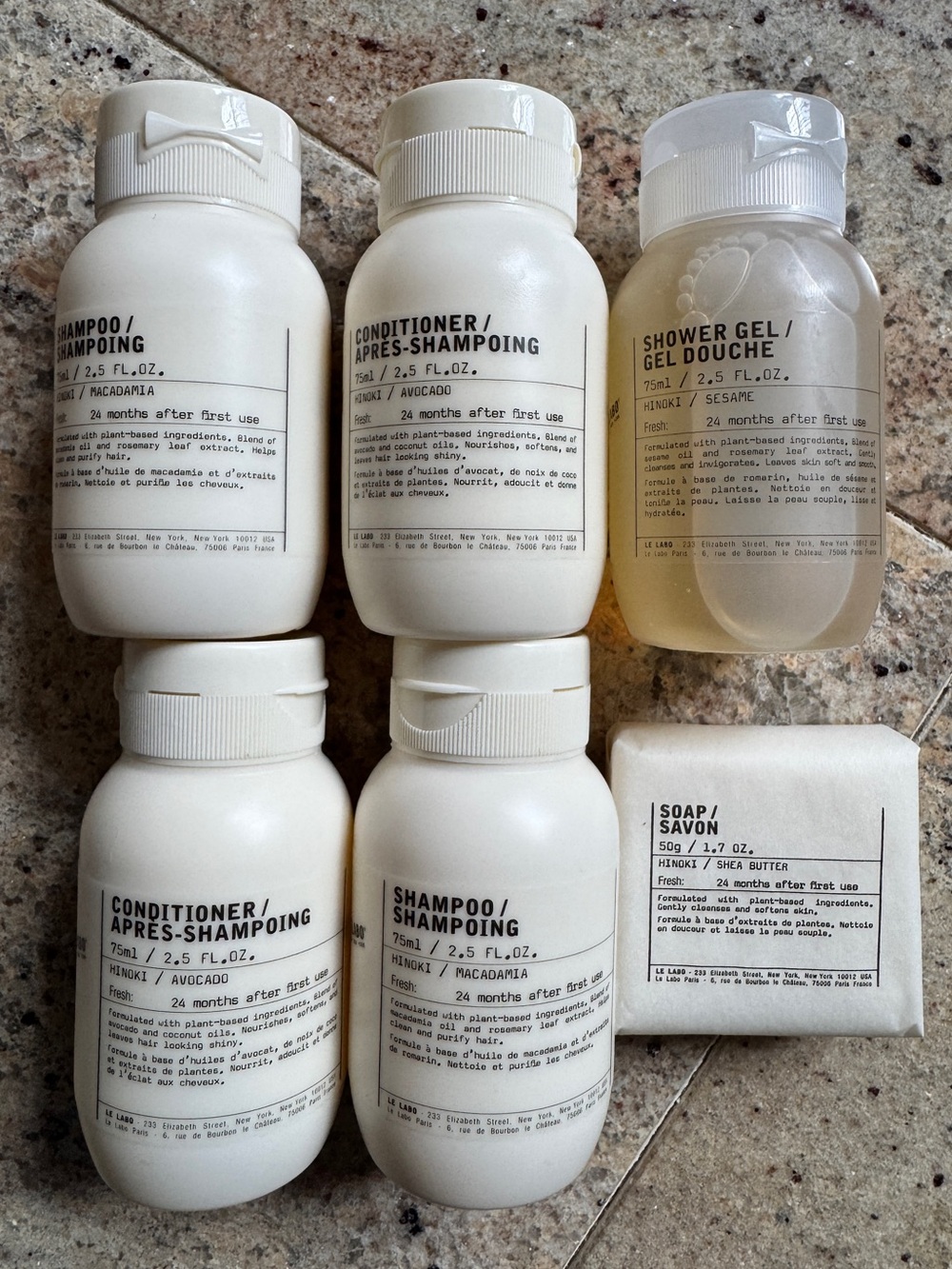 Le LABO Travel Toiletry Set - Neutral White Bottles with Clear Shower Gel